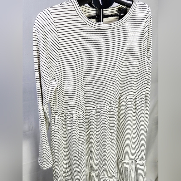 Loft Quiet Luxury Striped Tiered Midi Coastal Chic Swing Dress, Large - Picture 3 of 5